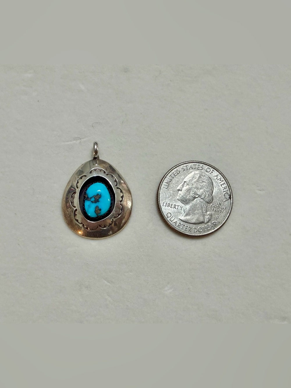 Sterling Silver Shadow Box Pendant with Authentic Kingman Turquoise Stone - Picture 5 of 6